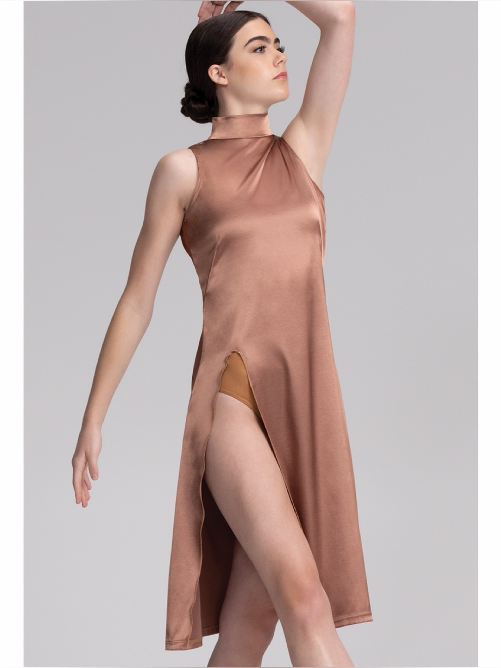 Balera Charmeuse Copper Mock Neck Midi Dance Dress